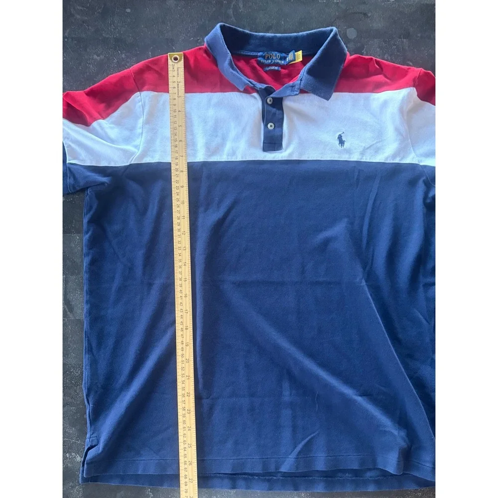 Polo Ralph Lauren Mens XL Classic Fit Colorblock Polo Shirt Red White Navy Blue